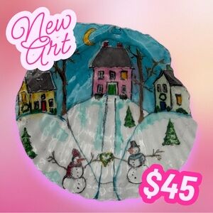 Hand painted Scallop Charming Winter Village